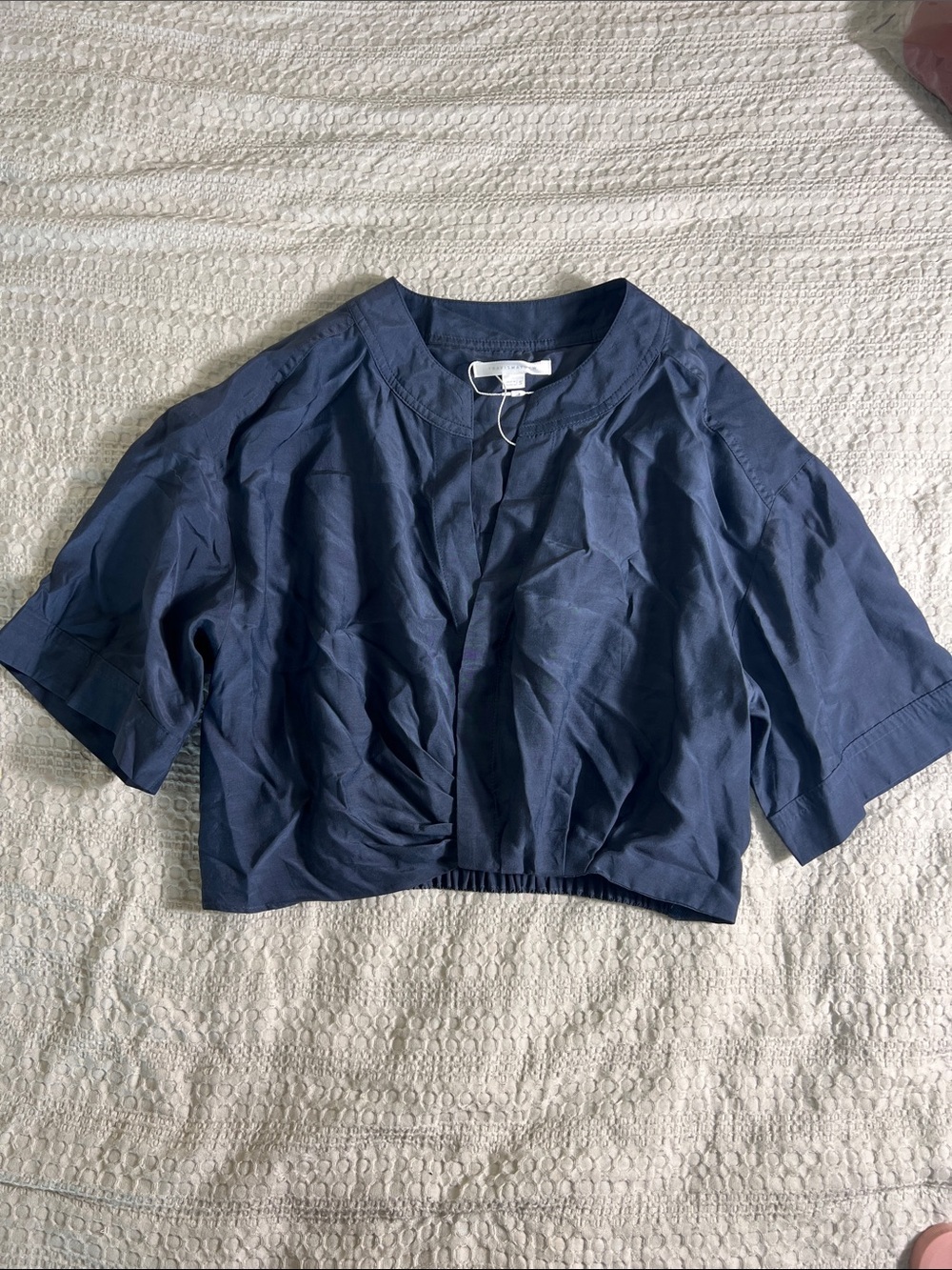 Travis Mathew Navy Cropped Button-Front Blouse size S
